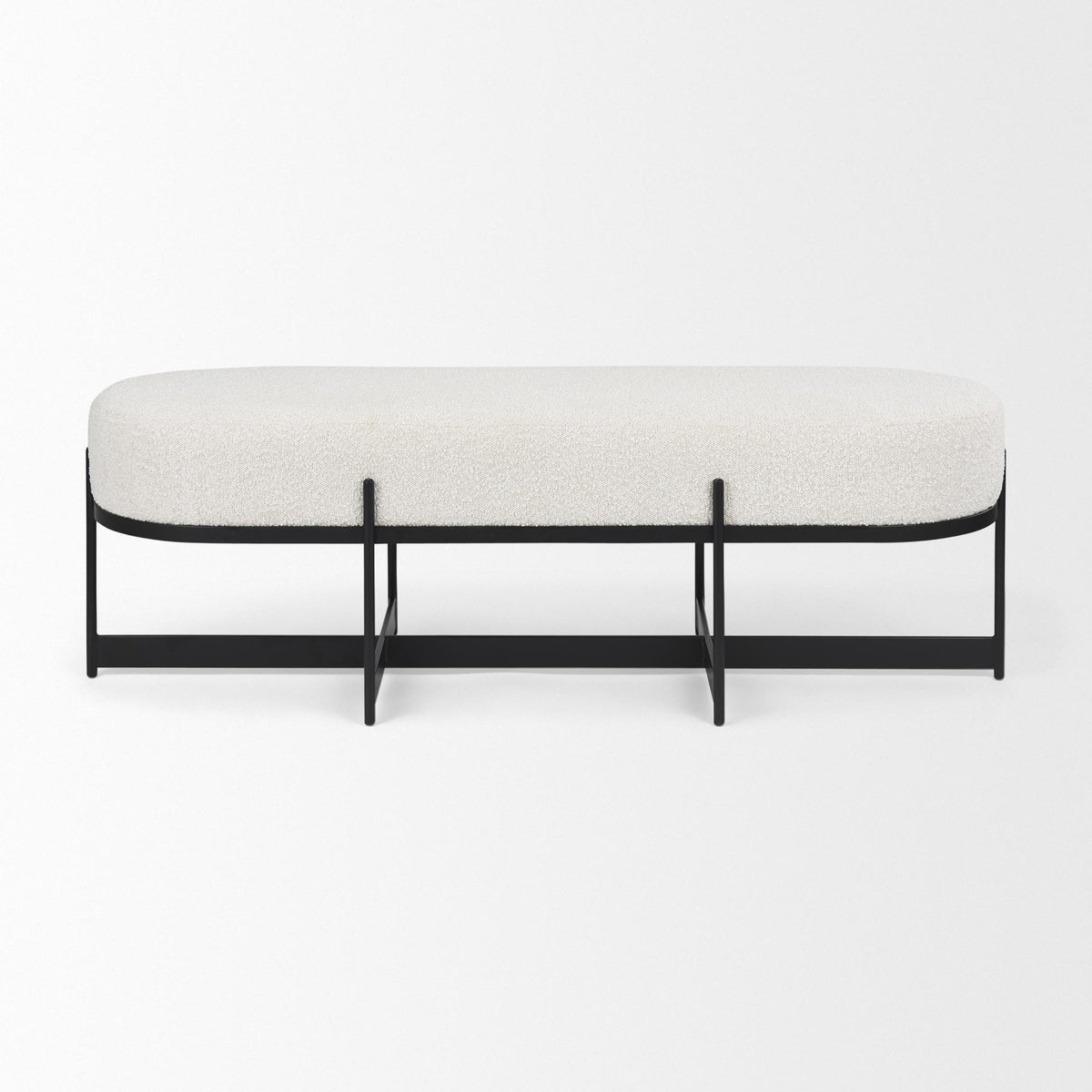 Mercana Amelia 55.0L x 18.0W x 18.0H Cream Boucle W/Black Metal Upholstered Bench