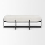 Mercana Amelia 55.0L x 18.0W x 18.0H Cream Boucle W/Black Metal Upholstered Bench