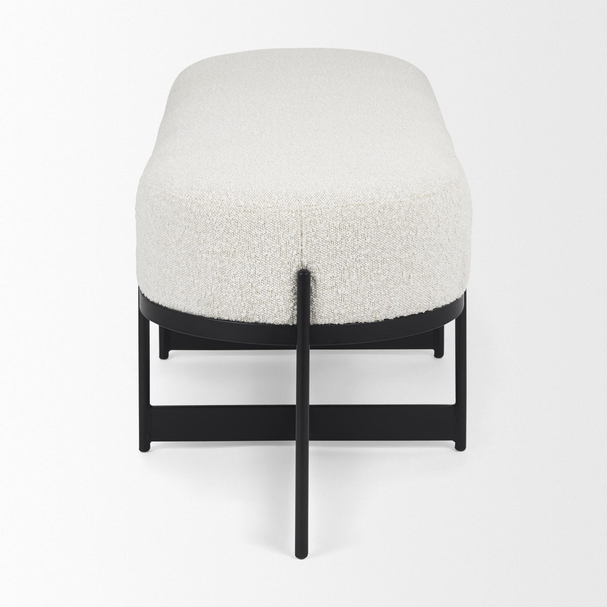 Mercana Amelia 55.0L x 18.0W x 18.0H Cream Boucle W/Black Metal Upholstered Bench