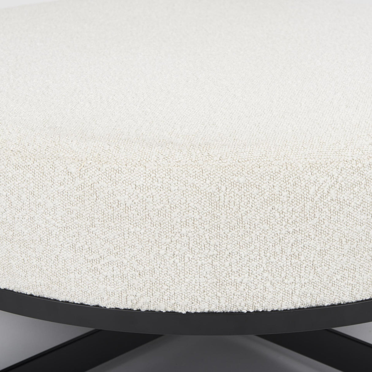 Mercana Amelia 35.8L x 35.8W x 15.0H Cream Boucle W/Black Metal Upholstered Ottoman