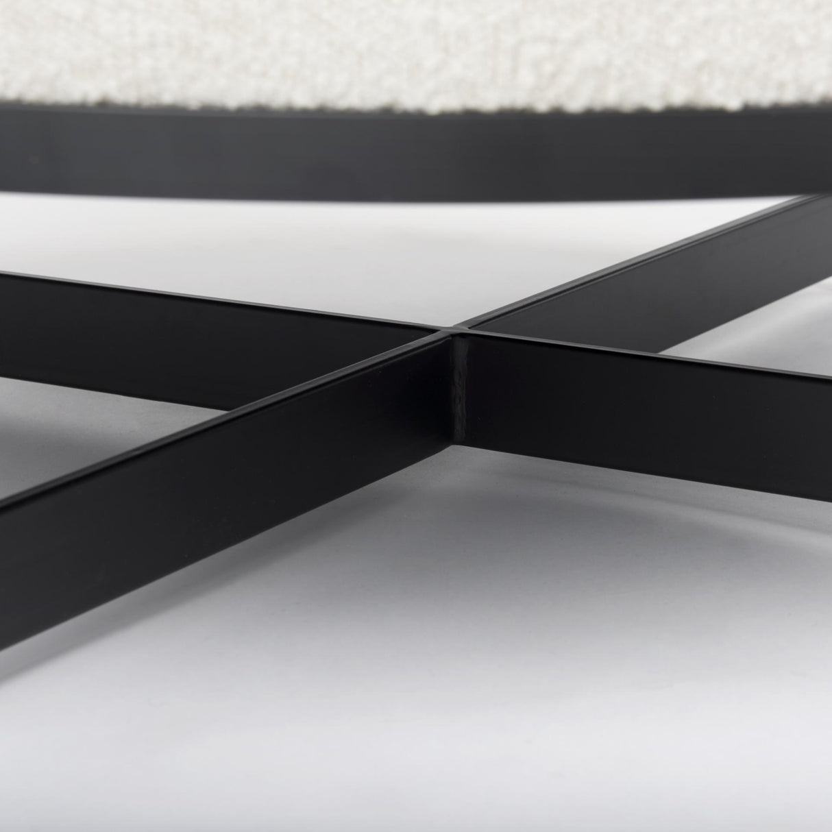 Mercana Amelia 35.8L x 35.8W x 15.0H Cream Boucle W/Black Metal Upholstered Ottoman