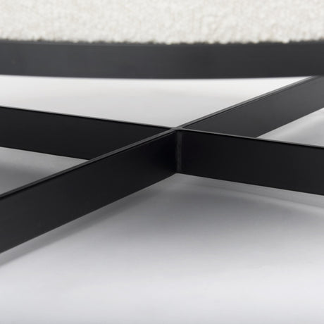 Mercana Amelia 35.8L x 35.8W x 15.0H Cream Boucle W/Black Metal Upholstered Ottoman