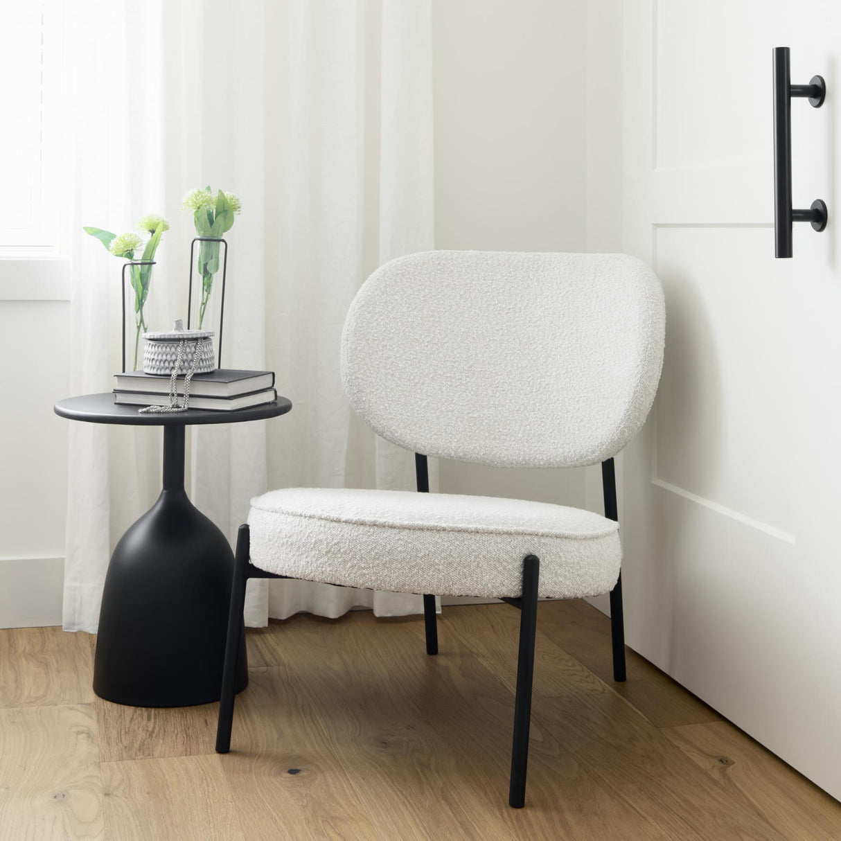 Mercana Amelia Cream Boucle W/Black Metal Upholstered Accent Chair 21.3L x 21.3W x 30.3H