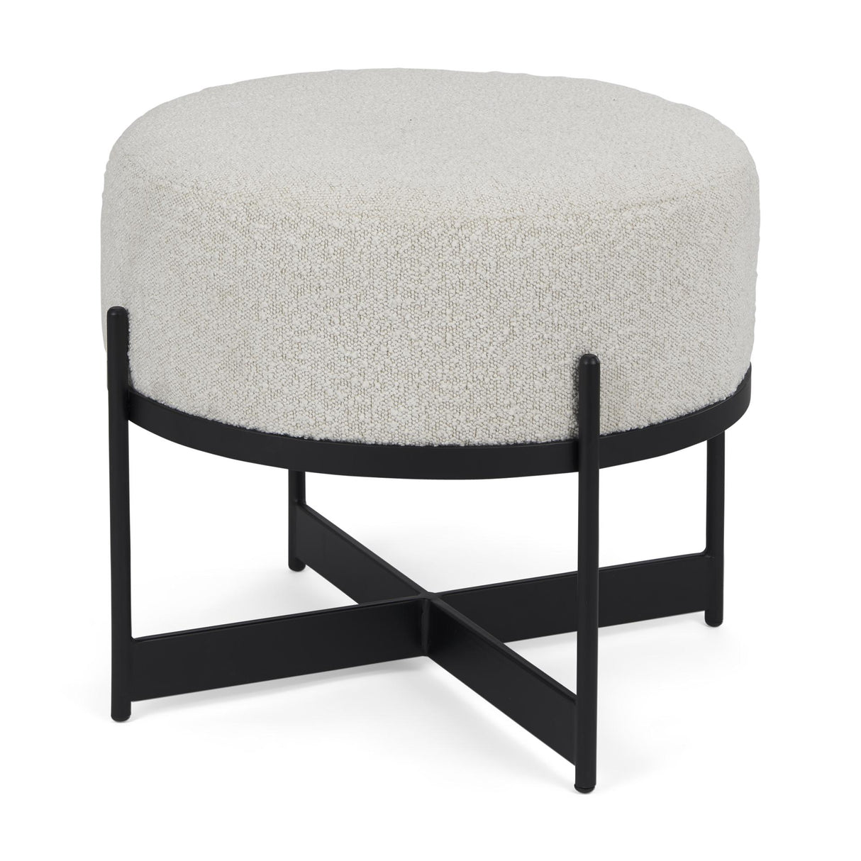 Mercana Amelia Cream Boucle W/Black Metal Upholstered Pouf