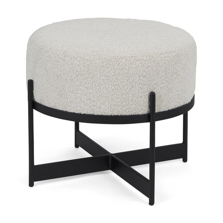 Mercana Amelia Cream Boucle W/Black Metal Upholstered Pouf