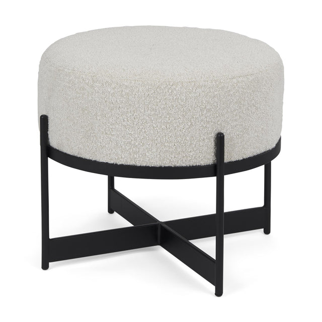 Mercana Amelia Cream Boucle W/Black Metal Upholstered Pouf