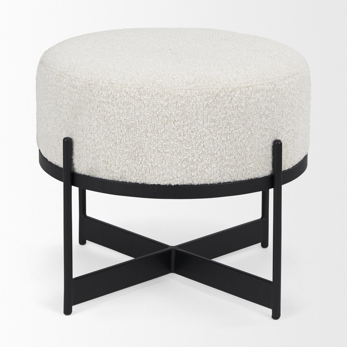 Mercana Amelia Cream Boucle W/Black Metal Upholstered Pouf