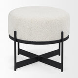 Mercana Amelia Cream Boucle W/Black Metal Upholstered Pouf