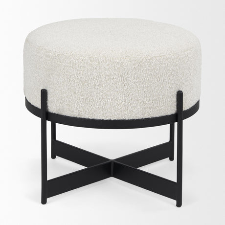 Mercana Amelia Cream Boucle W/Black Metal Upholstered Pouf