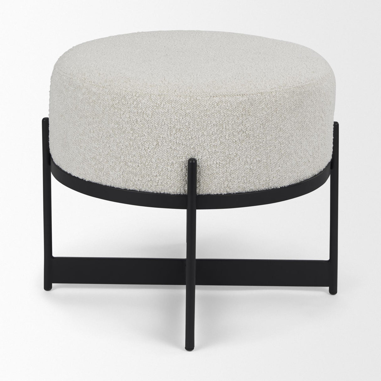 Mercana Amelia Cream Boucle W/Black Metal Upholstered Pouf