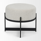 Mercana Amelia Cream Boucle W/Black Metal Upholstered Pouf