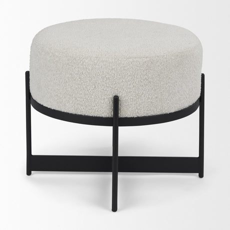 Mercana Amelia Cream Boucle W/Black Metal Upholstered Pouf
