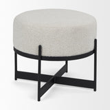 Mercana Amelia Cream Boucle W/Black Metal Upholstered Pouf