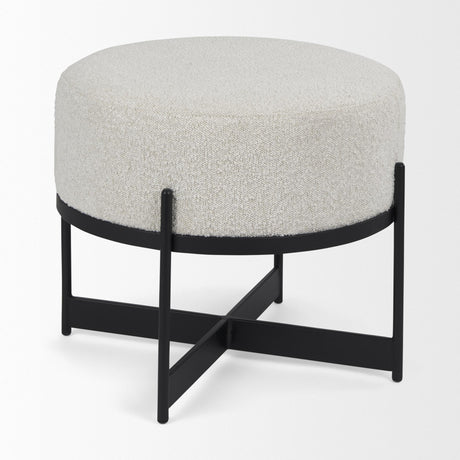 Mercana Amelia Cream Boucle W/Black Metal Upholstered Pouf