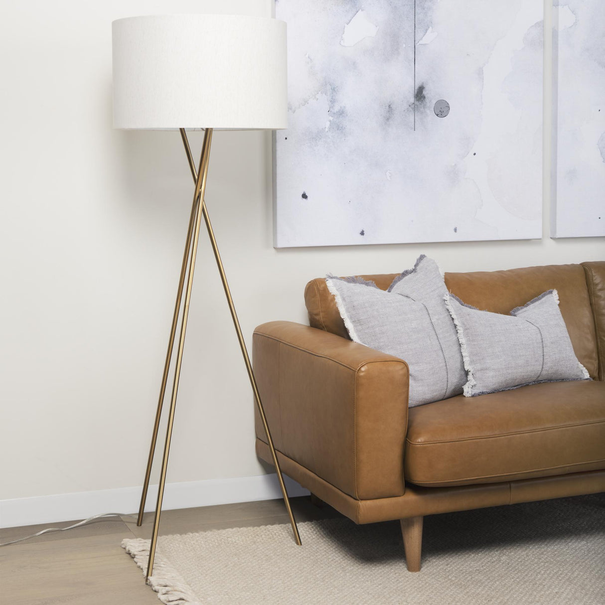 Mercana Ambrose 20.0L x 20.0W x 61.8H Gold Metal W/Cream Fabric Shade Floor Lamp
