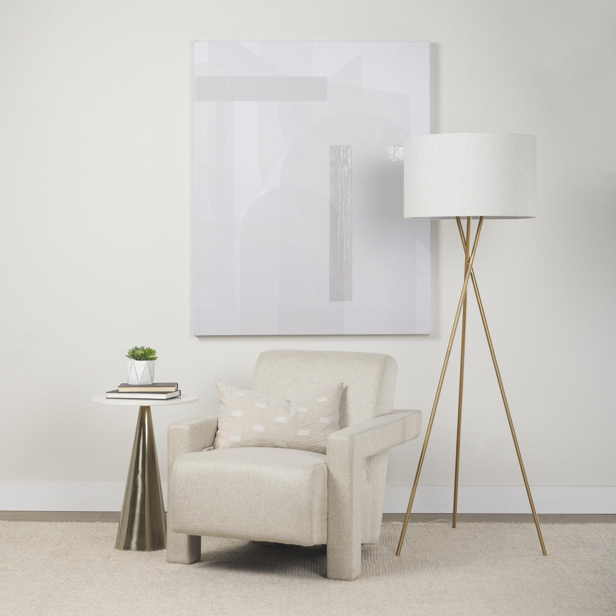 Mercana Ambrose 20.0L x 20.0W x 61.8H Gold Metal W/Cream Fabric Shade Floor Lamp