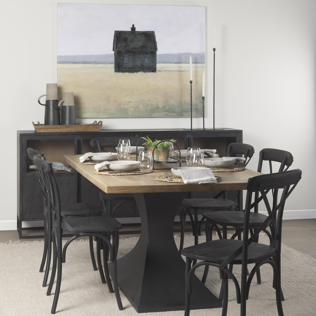 Mercana Maxton Light Brown Wood w/ Dark Gunmetal Iron Metal Dining Table