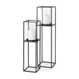 Mercana Cindy Set of 2 Matte Black Metal and Hurricane Glass Pillar Tabletop Candle Holders