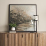 Mercana Cindy Set of 2 Matte Black Metal and Hurricane Glass Pillar Tabletop Candle Holders