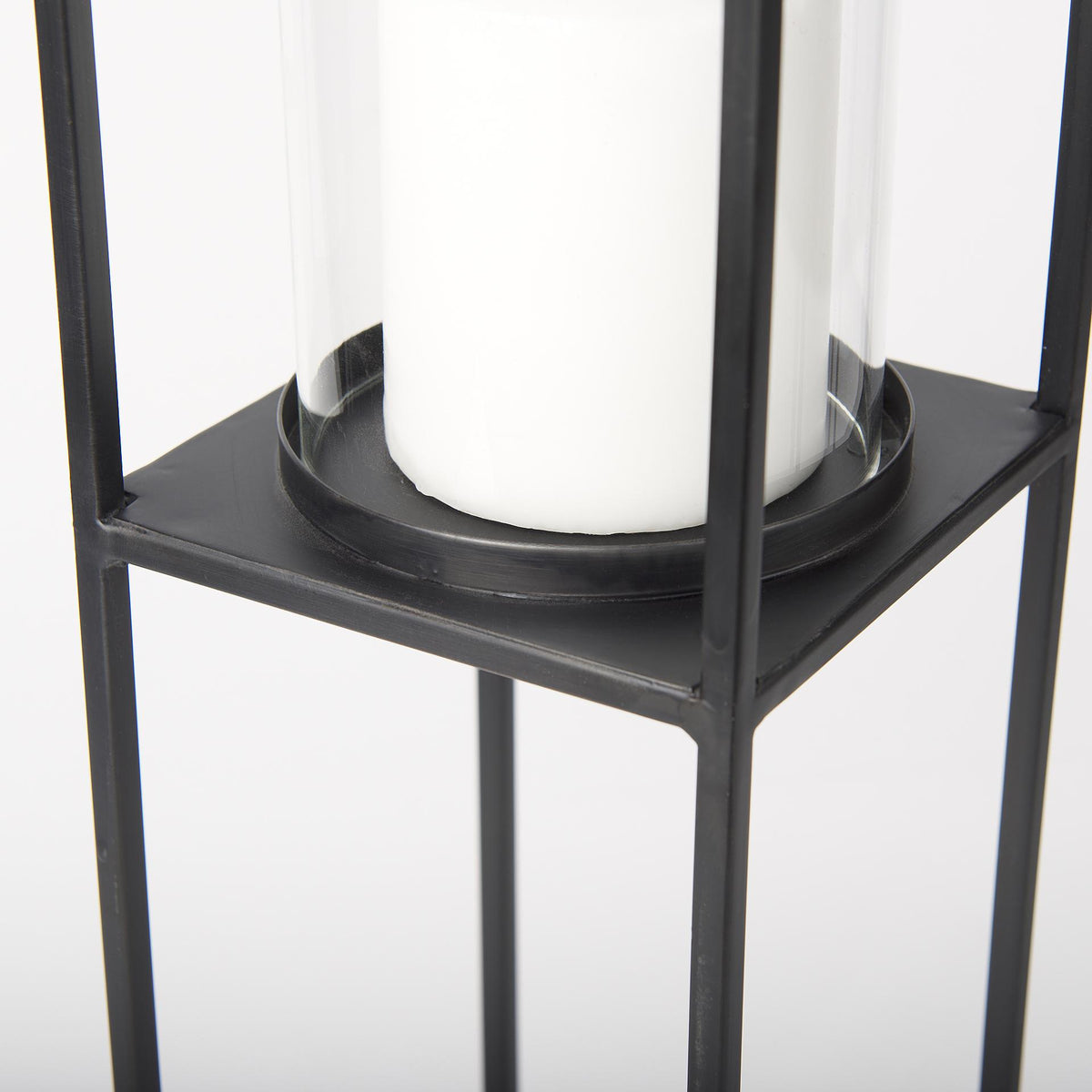 Mercana Cindy Set of 2 Matte Black Metal and Hurricane Glass Pillar Tabletop Candle Holders