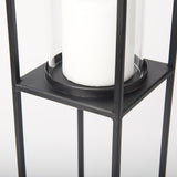 Mercana Cindy Set of 2 Matte Black Metal and Hurricane Glass Pillar Tabletop Candle Holders