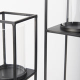 Mercana Cindy Set of 2 Matte Black Metal and Hurricane Glass Pillar Tabletop Candle Holders