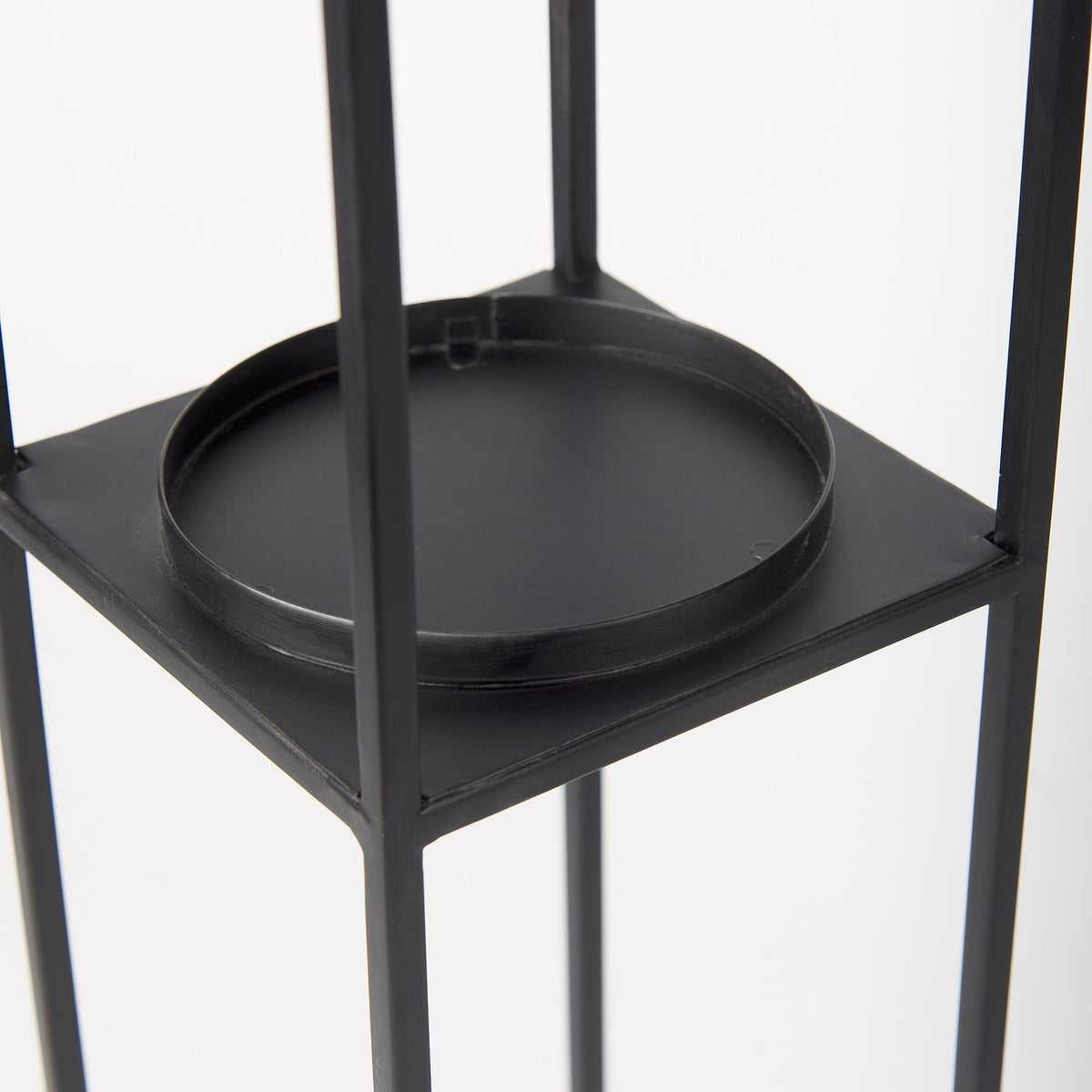 Mercana Cindy Set of 2 Matte Black Metal and Hurricane Glass Pillar Tabletop Candle Holders