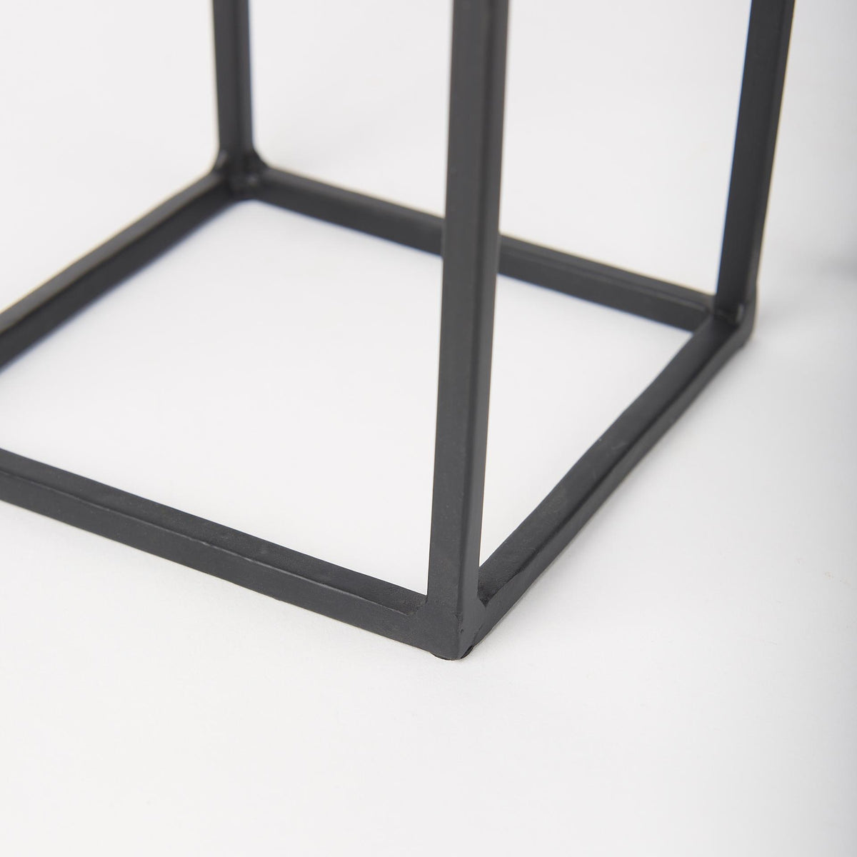 Mercana Cindy Set of 2 Matte Black Metal and Hurricane Glass Pillar Tabletop Candle Holders