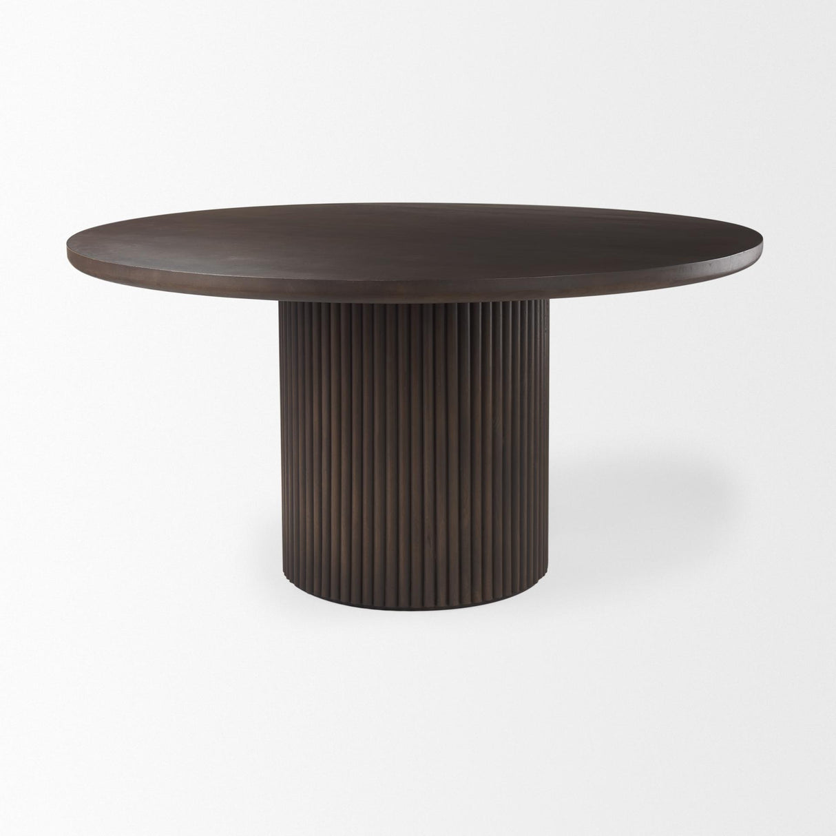 Mercana Terra 60L x 60W x 30H Dark Brown Wood Round Fluted Dining Table