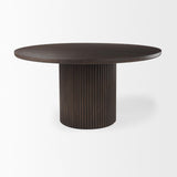 Mercana Terra 60L x 60W x 30H Dark Brown Wood Round Fluted Dining Table
