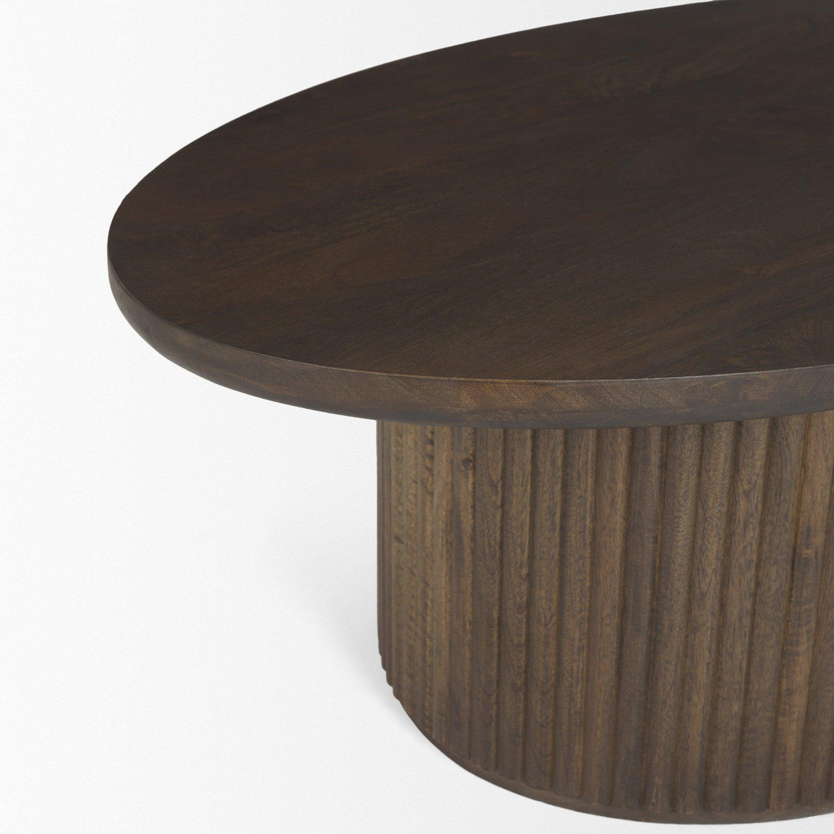 Mercana Terra 48L x 28W x 15H Dark Brown Wood Oval Fluted Coffee Table