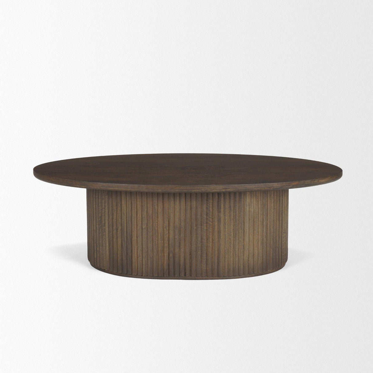 Mercana Terra 48L x 28W x 15H Dark Brown Wood Oval Fluted Coffee Table