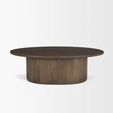 Mercana Terra 48L x 28W x 15H Dark Brown Wood Oval Fluted Coffee Table