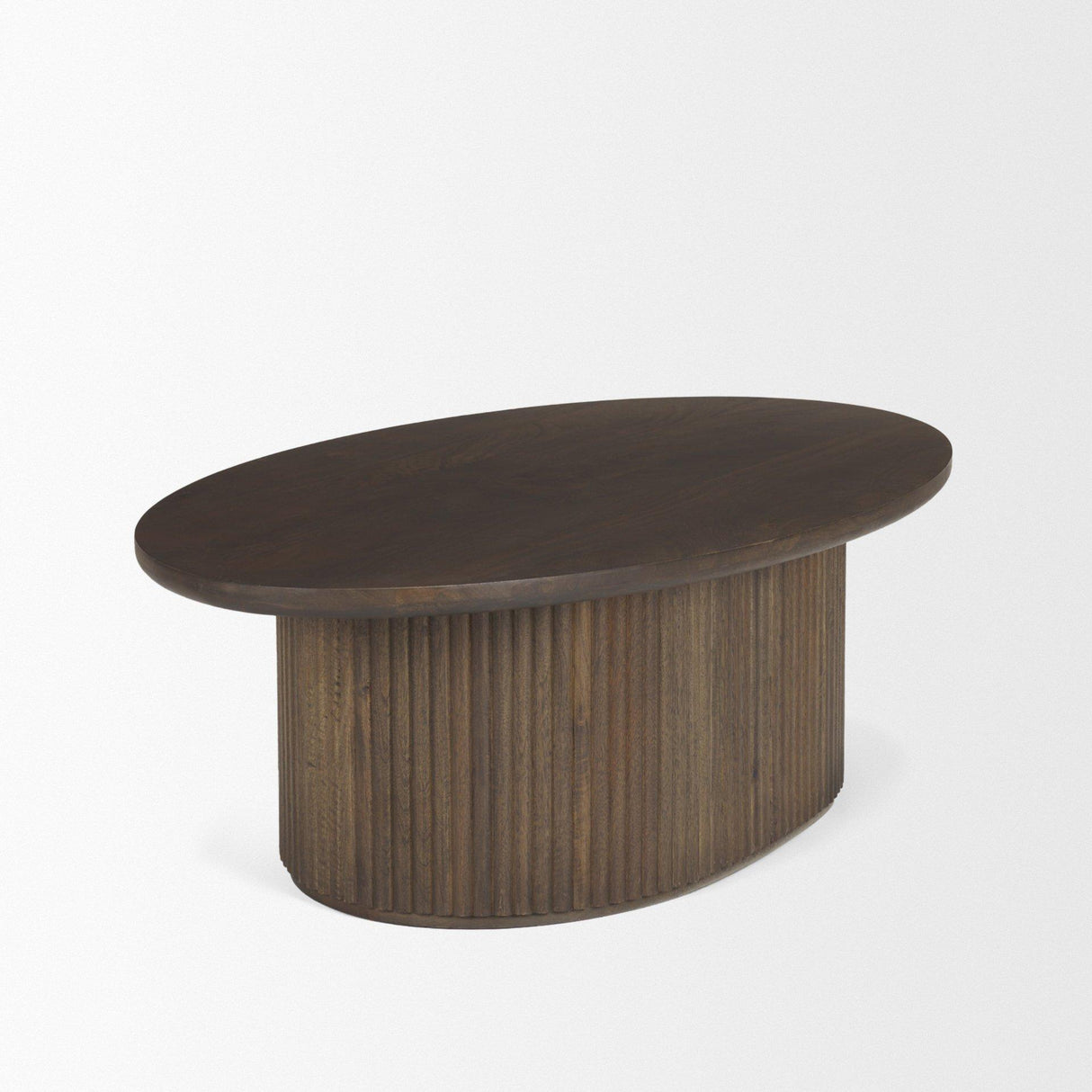 Mercana Terra 48L x 28W x 15H Dark Brown Wood Oval Fluted Coffee Table