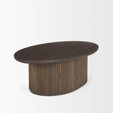 Mercana Terra 48L x 28W x 15H Dark Brown Wood Oval Fluted Coffee Table