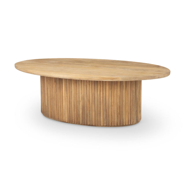 Mercana Terra 48L x 28W x 15H Light Brown Wood Oval Fluted Coffee Table