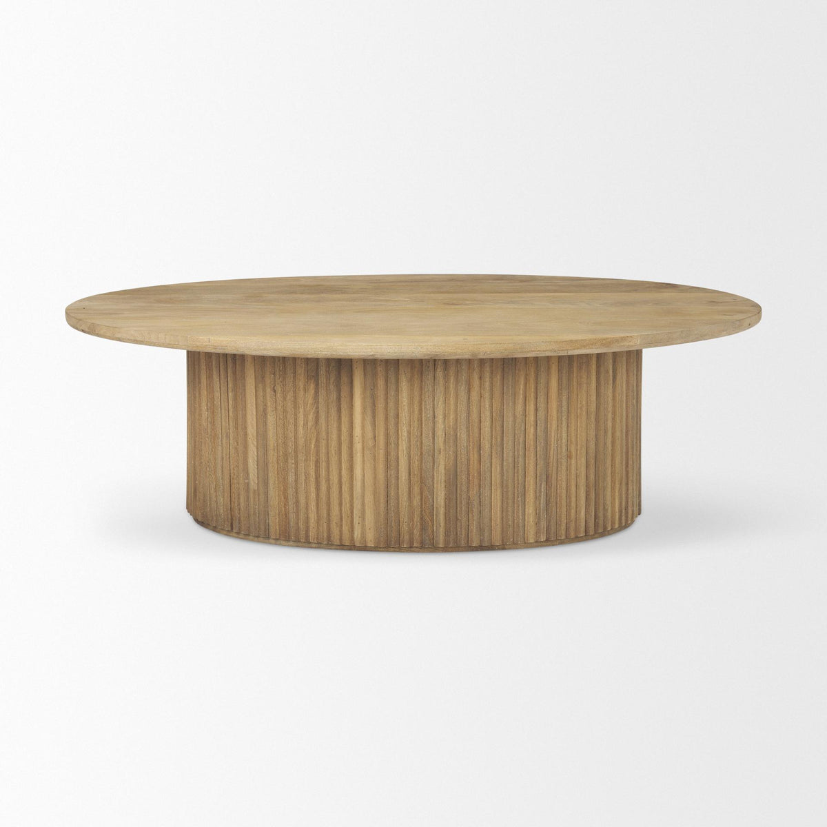 Mercana Terra 48L x 28W x 15H Light Brown Wood Oval Fluted Coffee Table