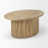 Mercana Terra 48L x 28W x 15H Light Brown Wood Oval Fluted Coffee Table