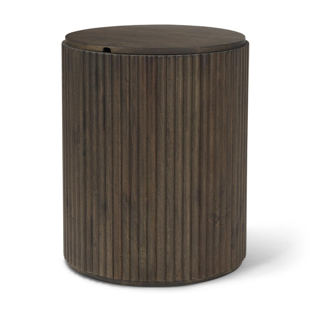 Mercana Terra 18L x 18W x 22H Dark Brown Wood Fluted Round Side Table