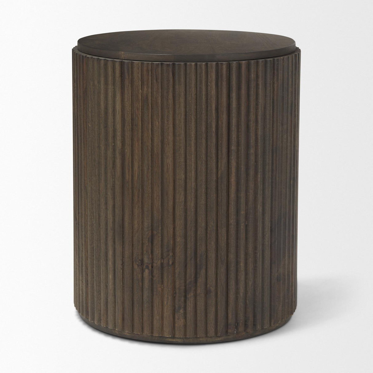 Mercana Terra 18L x 18W x 22H Dark Brown Wood Fluted Round Side Table