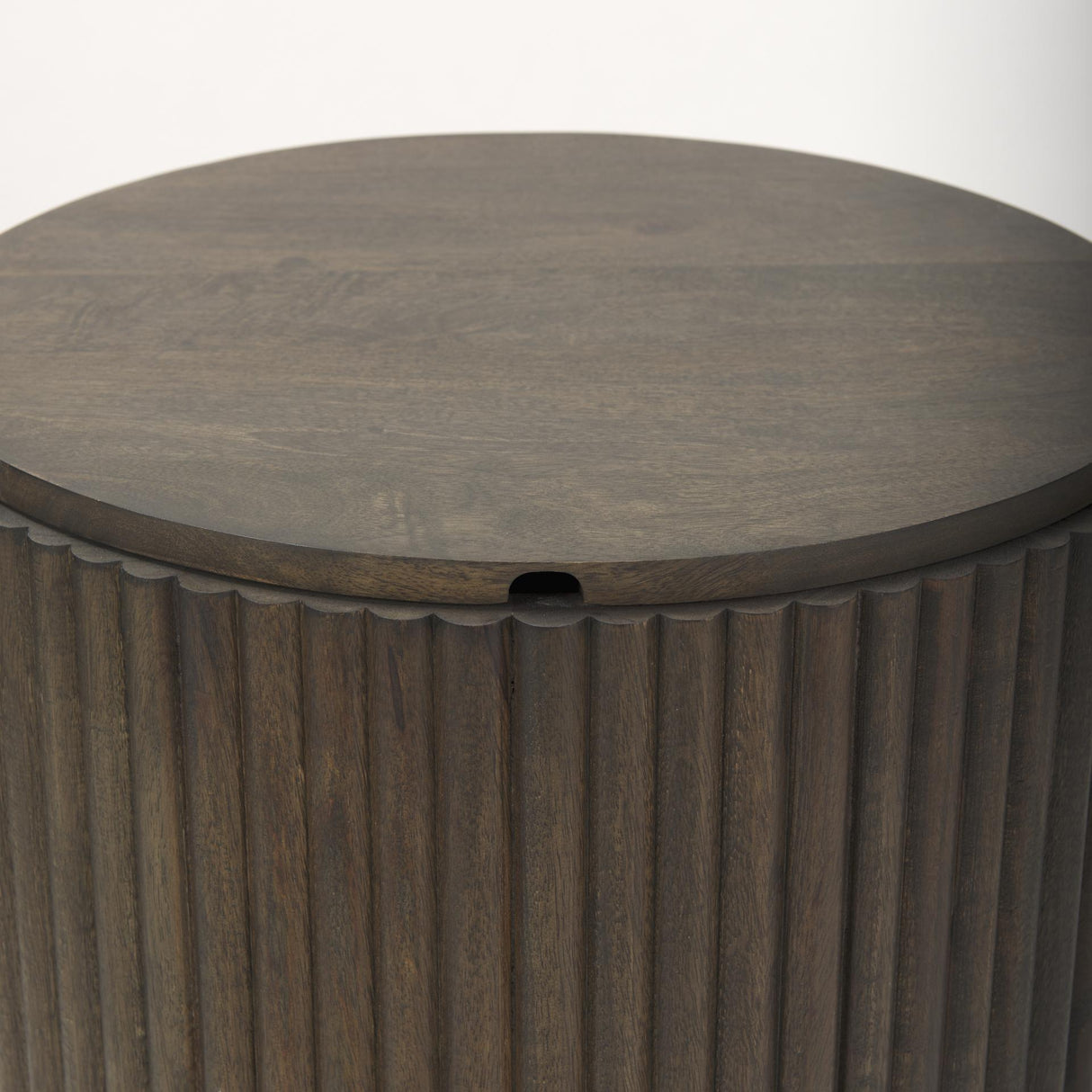 Mercana Terra 18L x 18W x 22H Dark Brown Wood Fluted Round Side Table