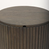 Mercana Terra 18L x 18W x 22H Dark Brown Wood Fluted Round Side Table
