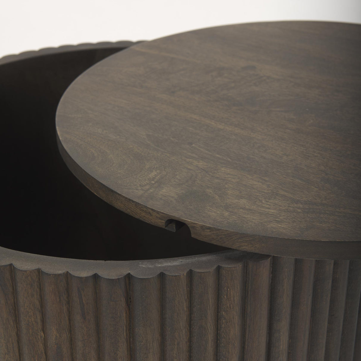 Mercana Terra 18L x 18W x 22H Dark Brown Wood Fluted Round Side Table