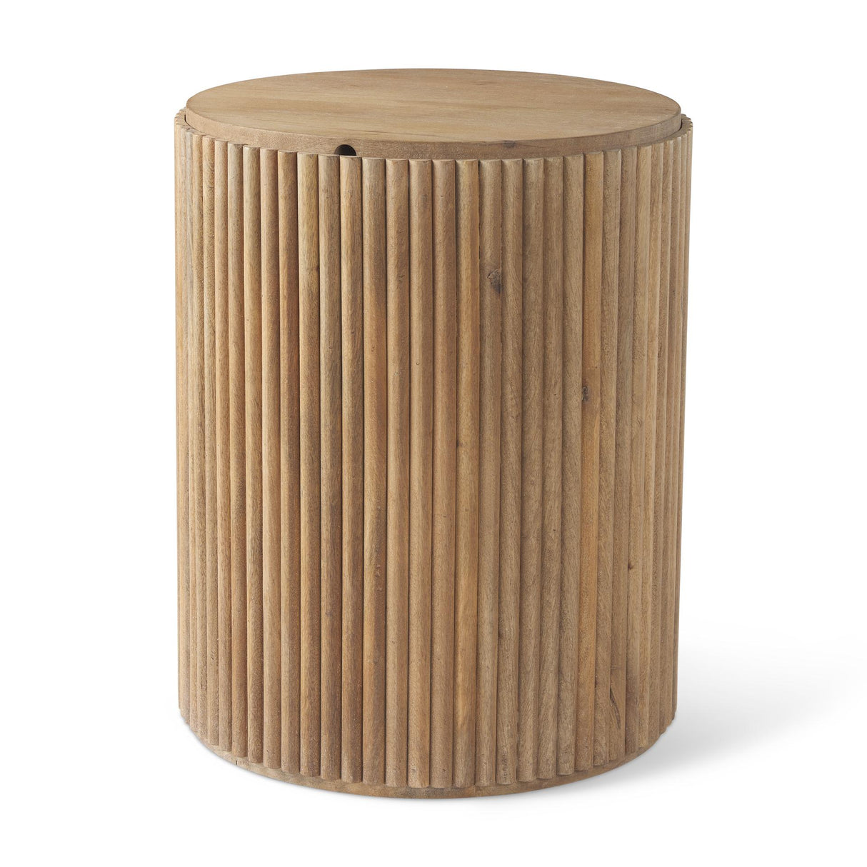 Mercana Terra 18L x 18W x 22H Light Brown Wood Fluted Round Side Table