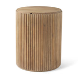 Mercana Terra 18L x 18W x 22H Light Brown Wood Fluted Round Side Table