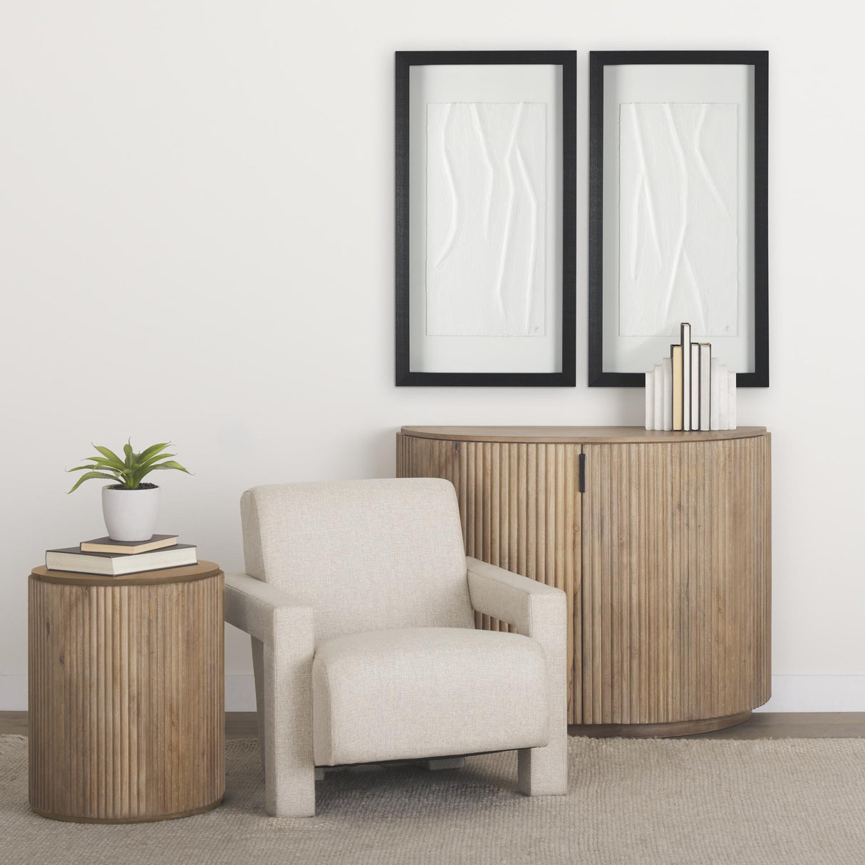 Mercana Terra 18L x 18W x 22H Light Brown Wood Fluted Round Side Table