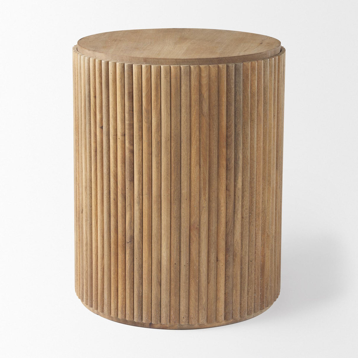 Mercana Terra 18L x 18W x 22H Light Brown Wood Fluted Round Side Table