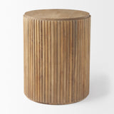 Mercana Terra 18L x 18W x 22H Light Brown Wood Fluted Round Side Table