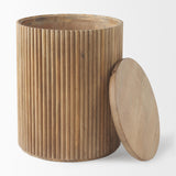 Mercana Terra 18L x 18W x 22H Light Brown Wood Fluted Round Side Table