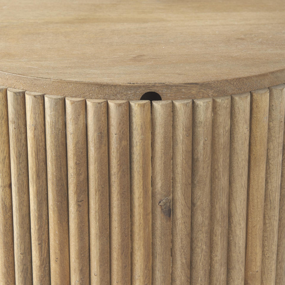 Mercana Terra 18L x 18W x 22H Light Brown Wood Fluted Round Side Table